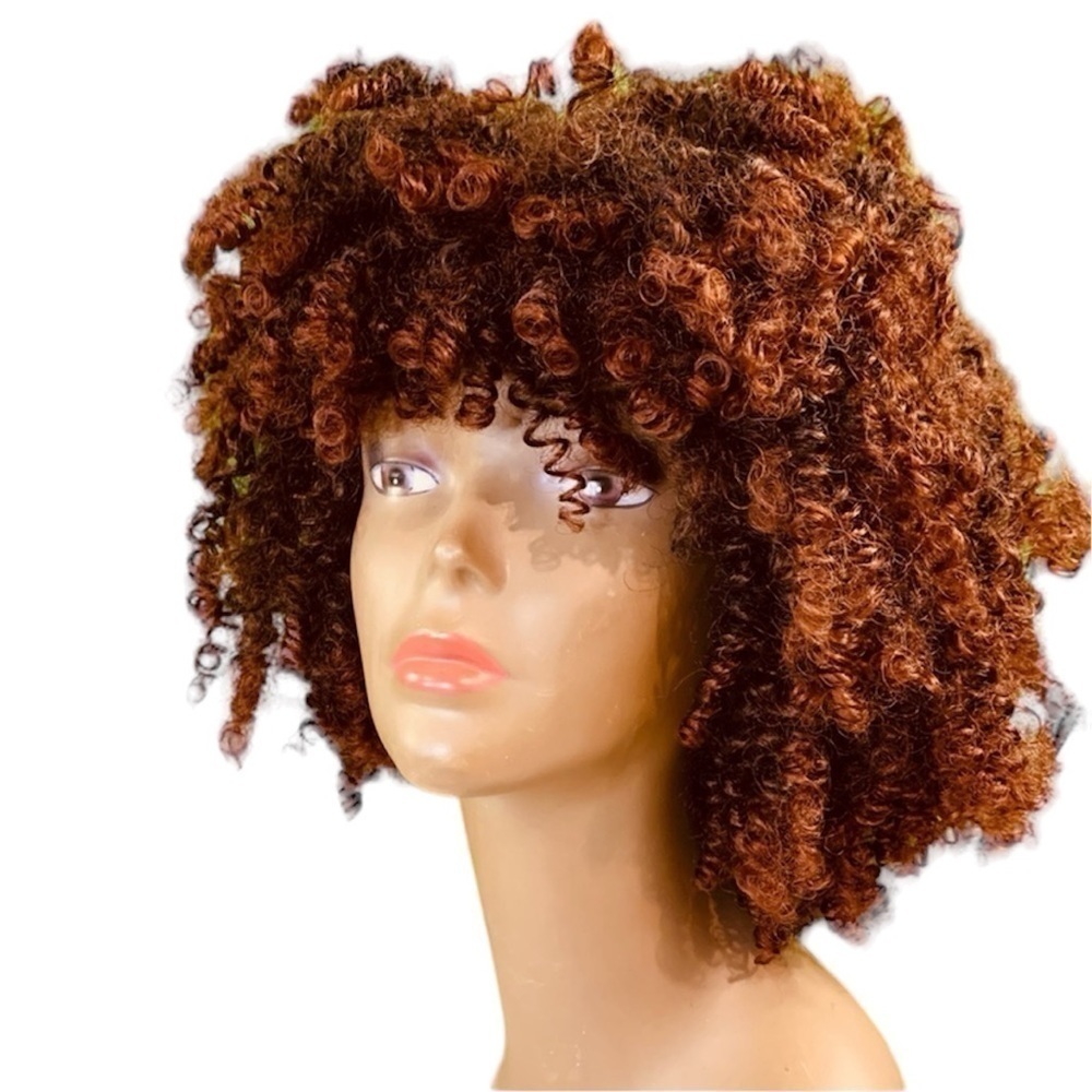 Short black brownish red curly hair wig new without tag